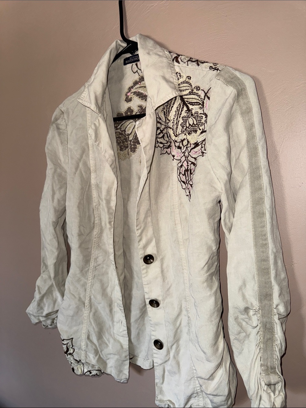 Embroidered White Women’s Button-Front Jacket